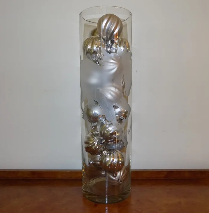 PERRY COYLE Art Glass 17 Inch Tall Vase with Etched Unicorn