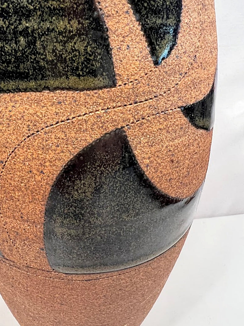 Vintage Studio Art Pottery Vase Signed Terracotta closeup view