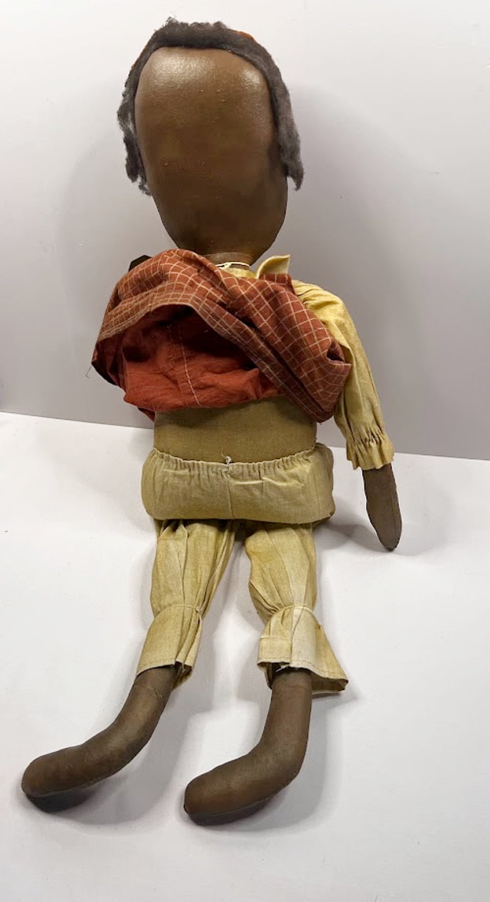 Vintage Folk Art Black Girl Doll 23 Inch Handmade Cloth and Oilcloth