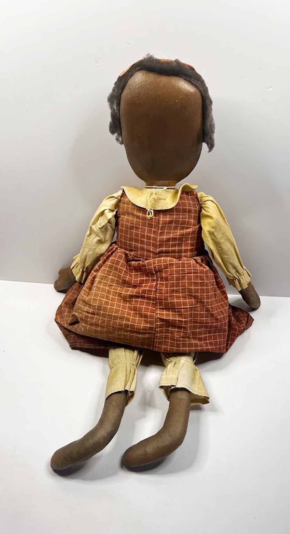 Vintage Folk Art Black Girl Doll 23 Inch Handmade Cloth and Oilcloth