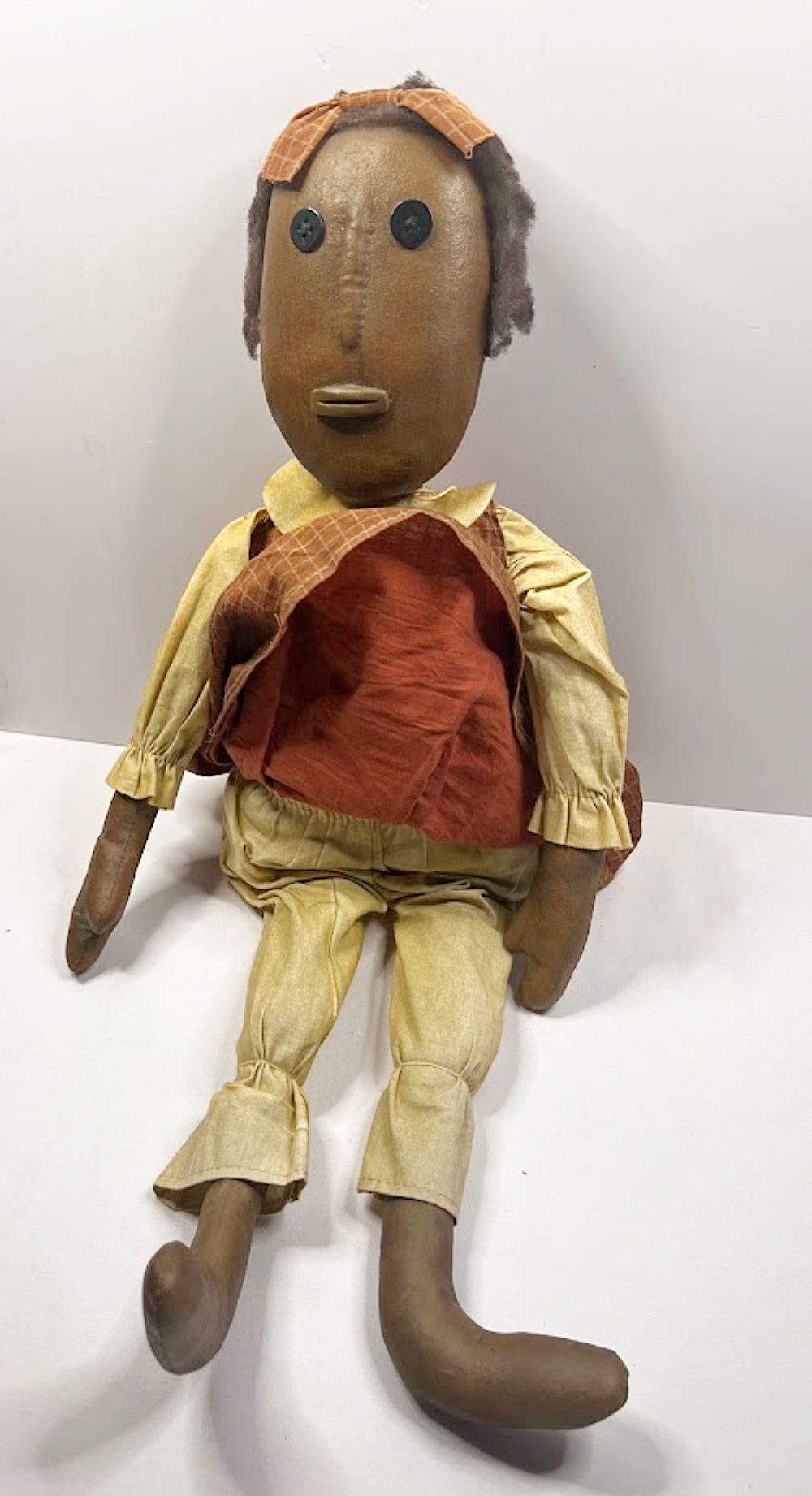 Vintage Folk Art Black Girl Doll 23 Inch Handmade Cloth and Oilcloth