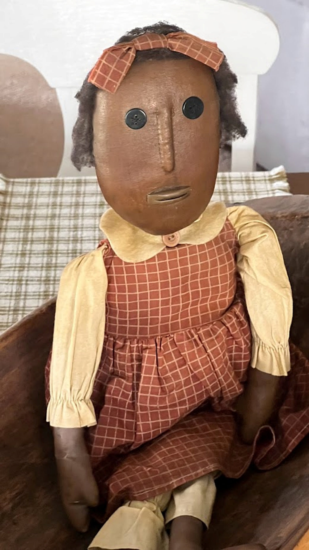 Vintage Folk Art Black Girl Doll 23 Inch Handmade Cloth and Oilcloth