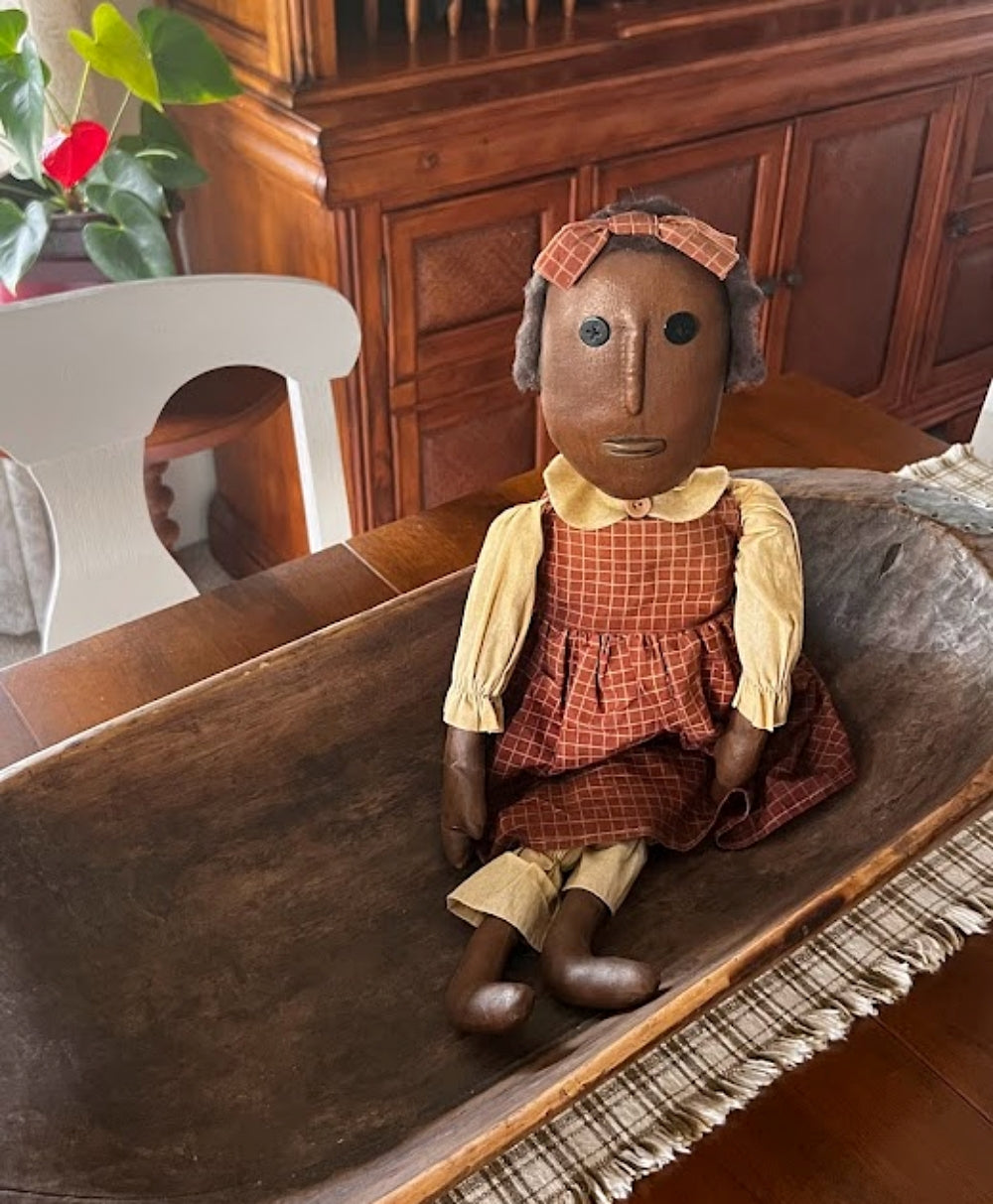 Vintage Folk Art Black Girl Doll 23 Inch Handmade Cloth and Oilcloth