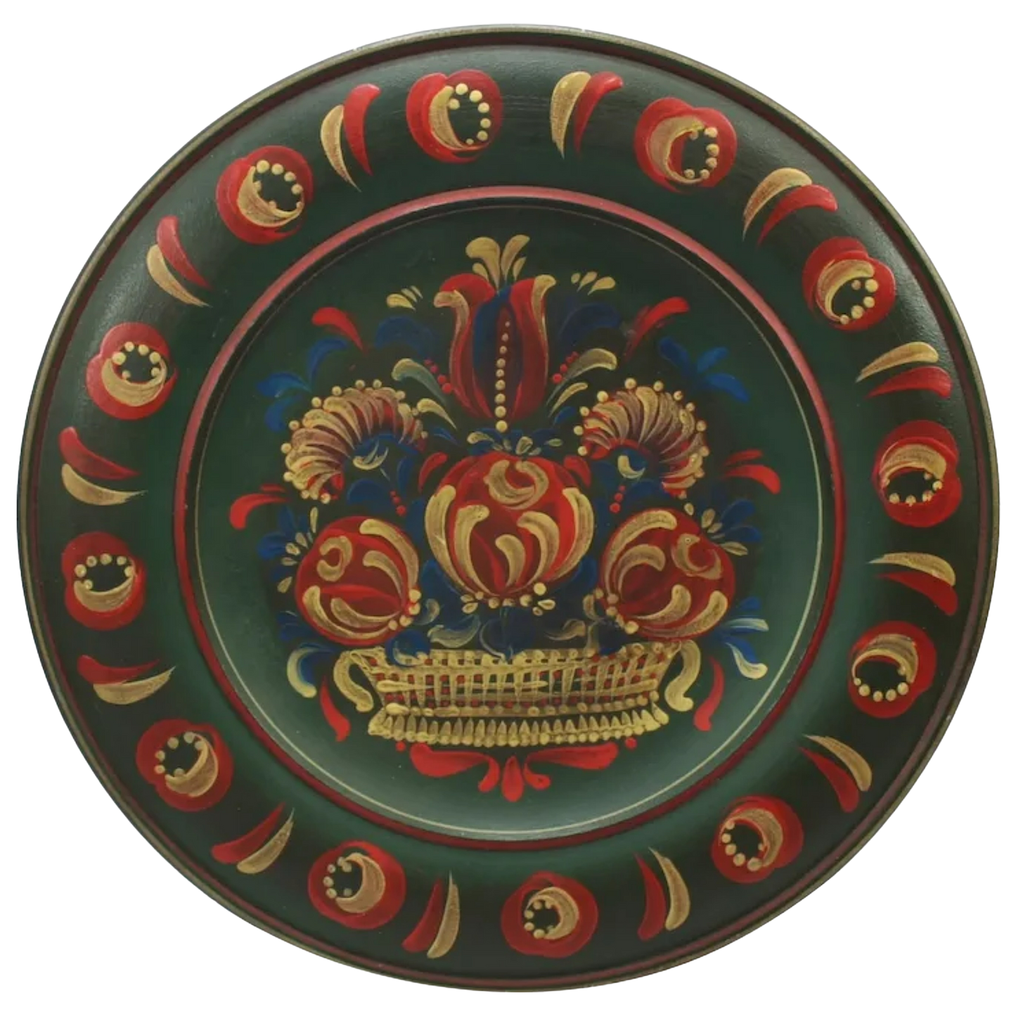 PENNSYLVANIA DUTCH Wooden Wall Plate Hand Painted Folk Art