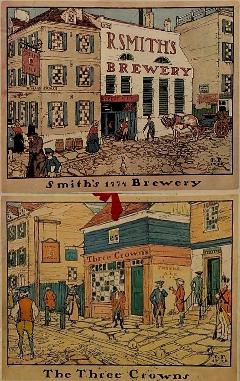 Colonial Philadelphia Scene Original Oil Painting of  Three Crowns Inn