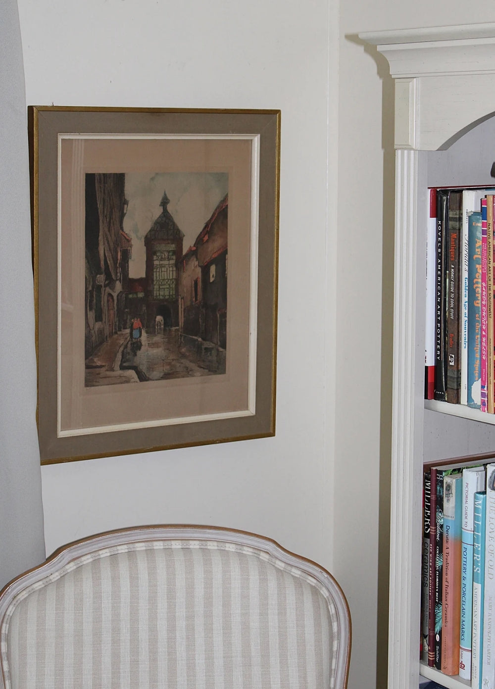 3733 Vintage Lithograph of Clock Tower- main front-on Wall over Chair-1000 x 1392