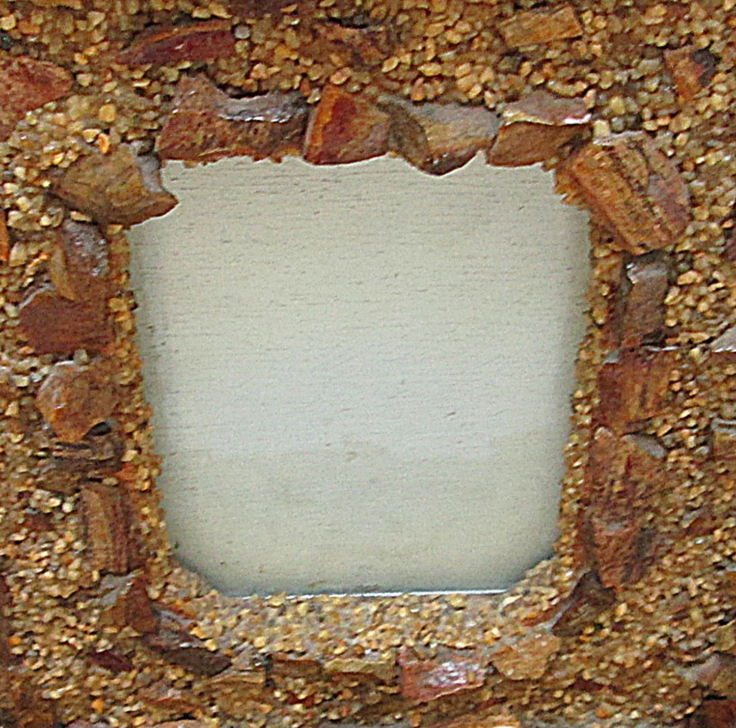 Antique FOLK ART Tabletop Picture Frame Large Rustic Handmade with Petrified Wood, Pebbles, Seashells