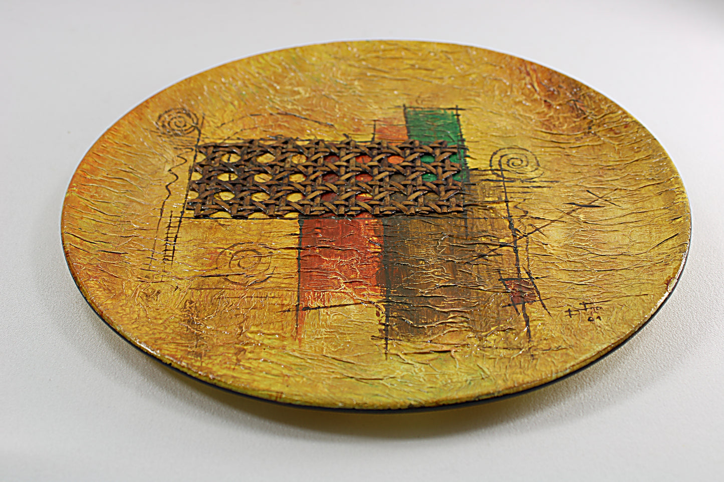 Vintage PORTUGUESE Art Pottery Wall Plate by Artist FRANCA FILHO Mixed Media Modern Ceramic Dish Signed and Dated