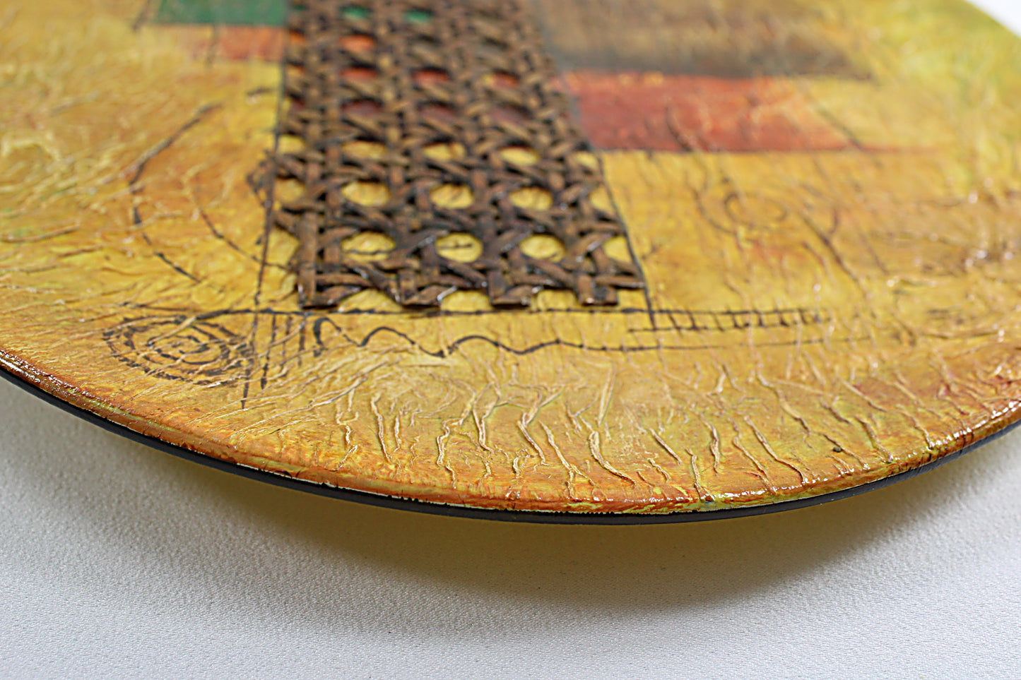Vintage PORTUGUESE Art Pottery Wall Plate by Artist FRANCA FILHO Mixed Media Modern Ceramic Dish Signed and Dated