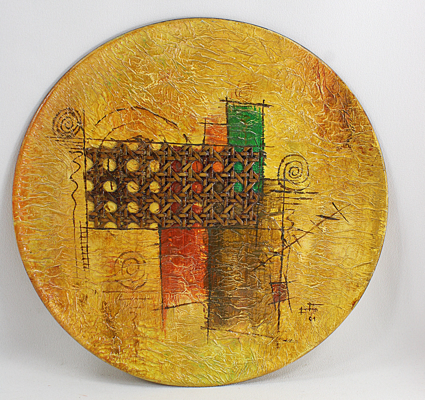 Vintage PORTUGUESE Art Pottery Wall Plate by Artist FRANCA FILHO Mixed Media Modern Ceramic Dish Signed and Dated