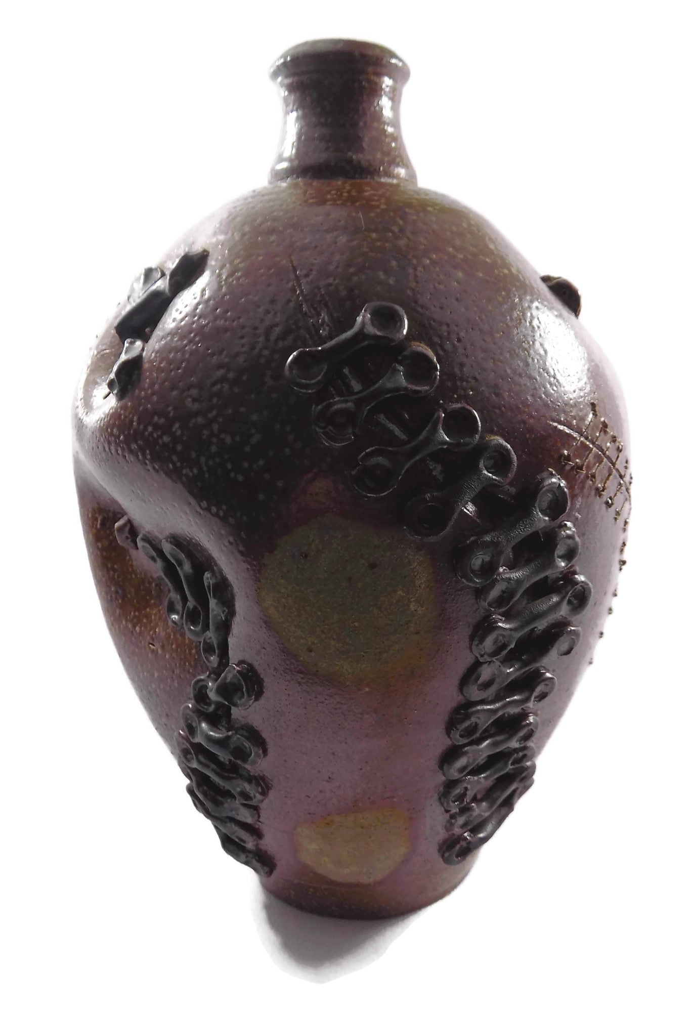 Vintage BRUTALIST BOTTLE VASE Signed Sculptural Studio Stoneware                Tall Heavy Hand Made Vessel