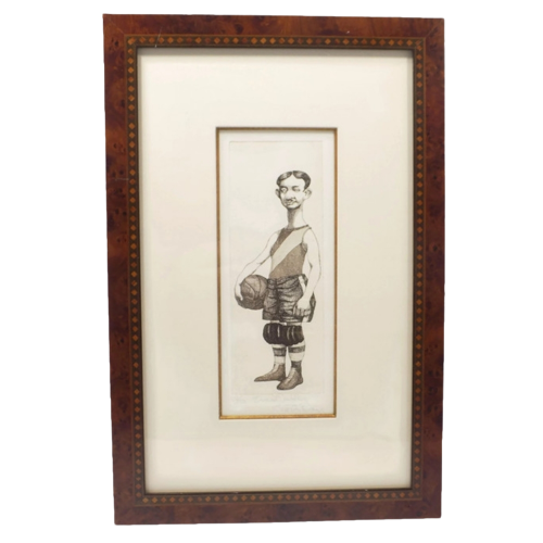 Vintage CHARLES BRAGG Framed Basketball Print Hand Signed