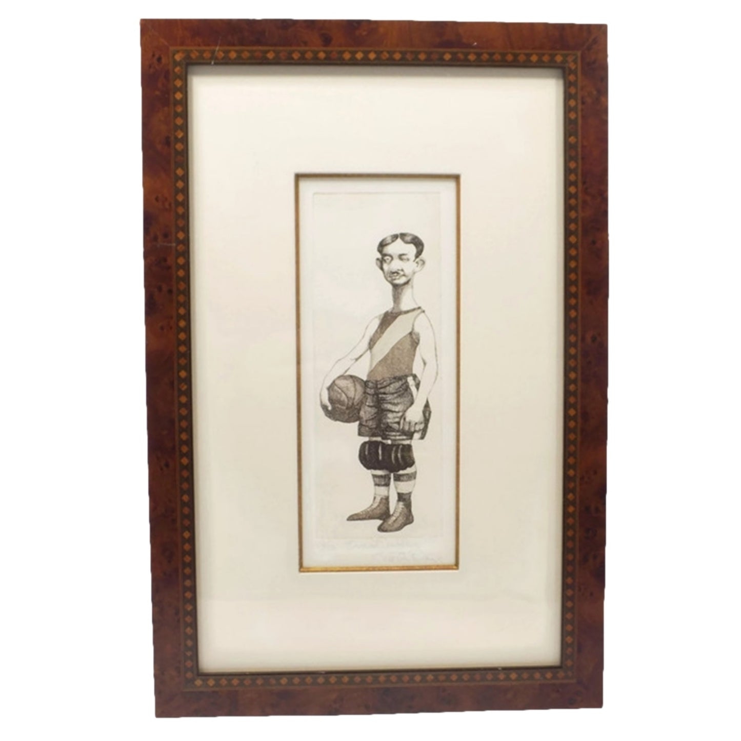 Vintage CHARLES BRAGG Framed Basketball Print Hand Signed