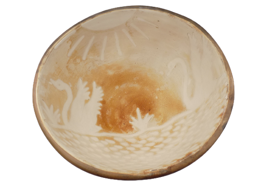 Chulucanas Peru Pottery Bowl by GABINO MONCADO Signed Hand Painted Sun and Swans