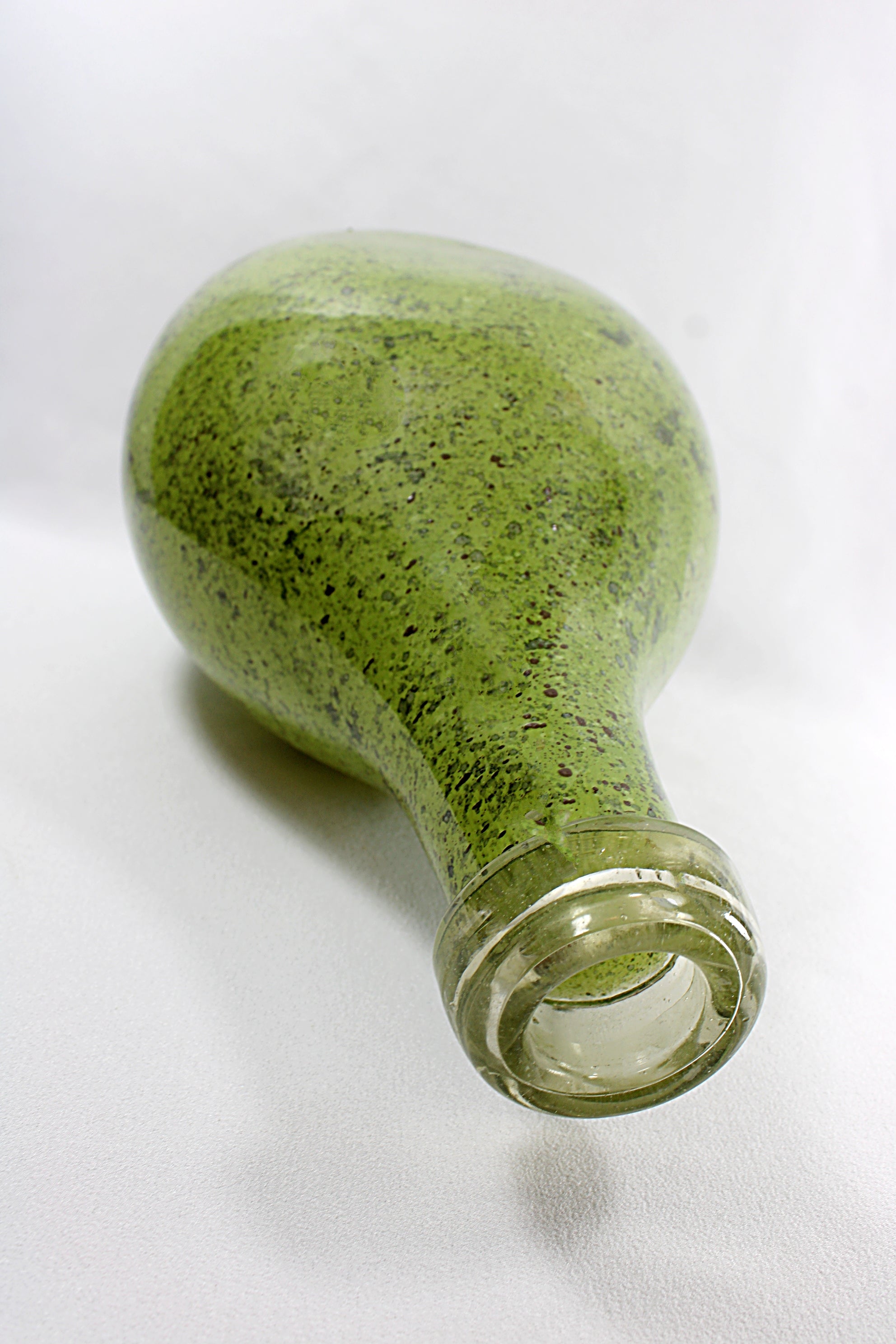 Tall Modern Green Art Glass Handblown Bottle