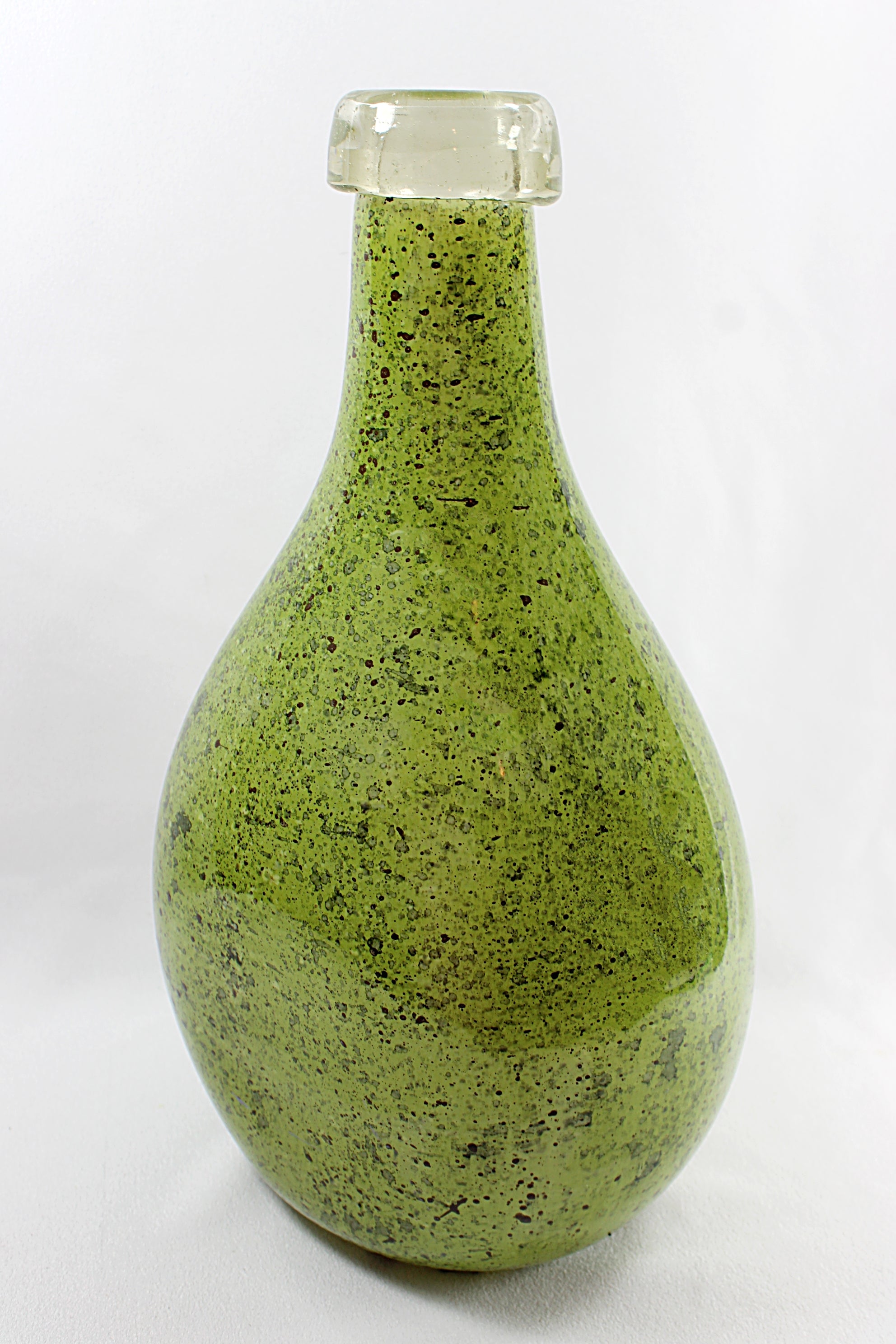 Tall Modern Green Art Glass Handblown Bottle