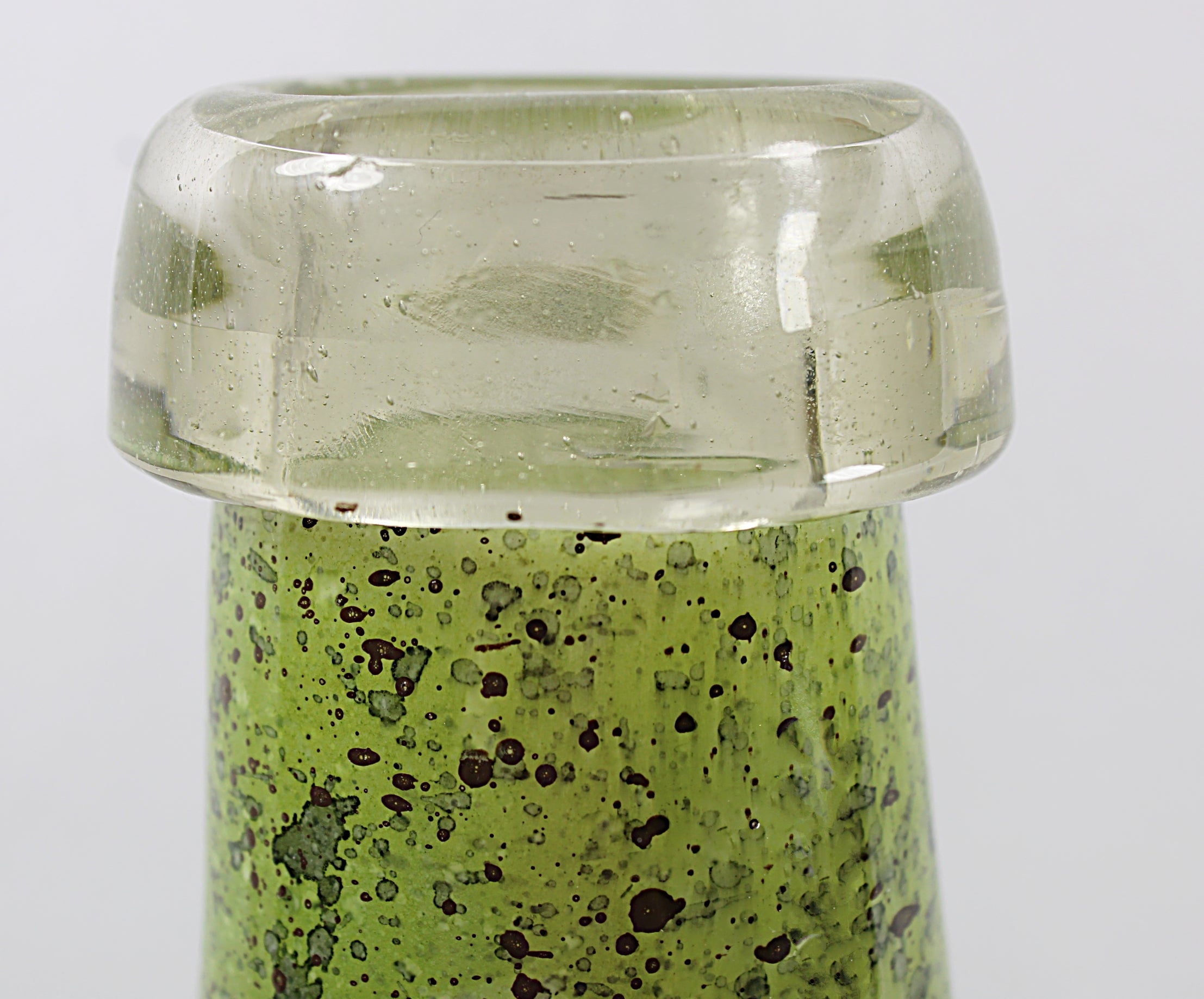 Tall Modern Green Art Glass Handblown Bottle