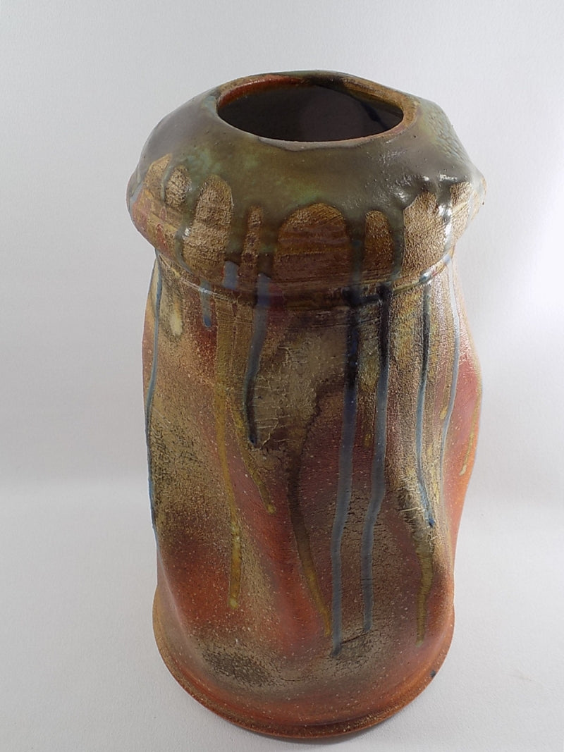 Vintage ART POTTERY VASE Drip Glazed Signed and Dated 12 Inch Tall Heavy Stoneware