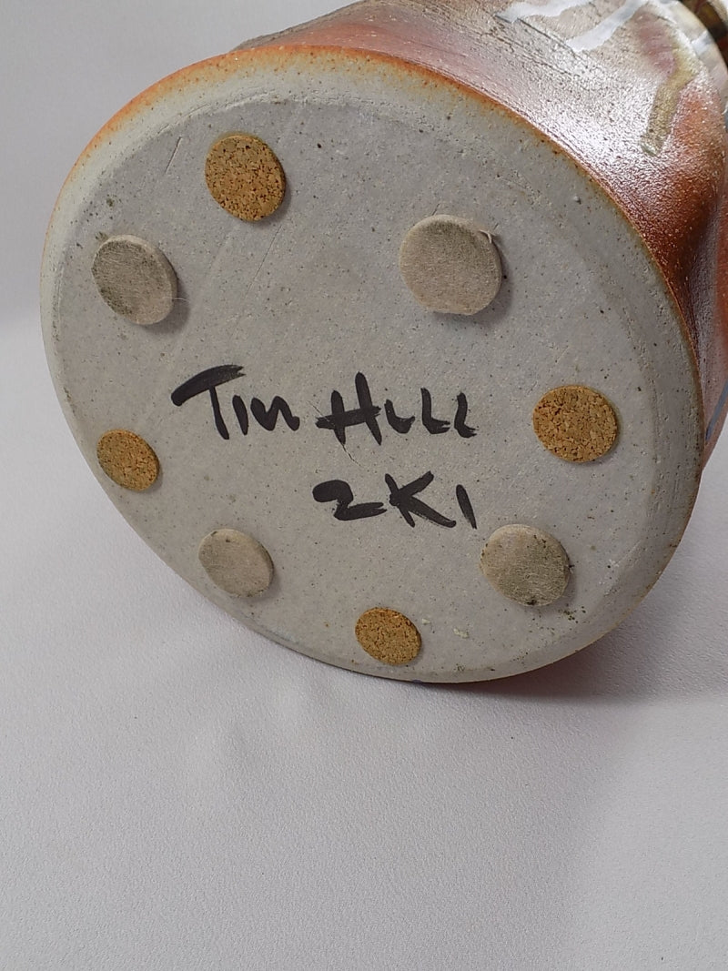 Vintage ART POTTERY VASE Drip Glazed Signed and Dated 12 Inch Tall Heavy Stoneware