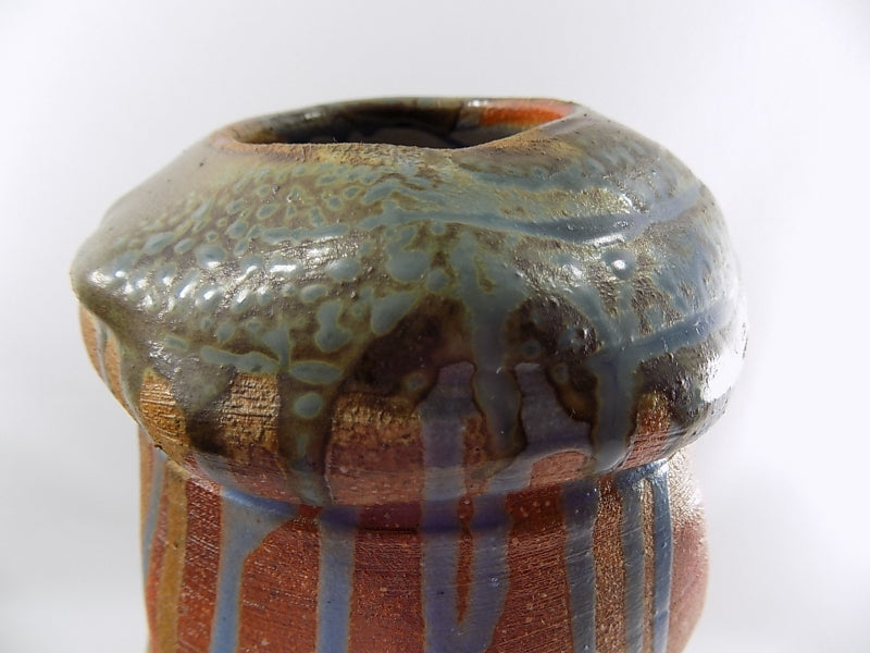 Vintage ART POTTERY VASE Drip Glazed Signed and Dated 12 Inch Tall Heavy Stoneware
