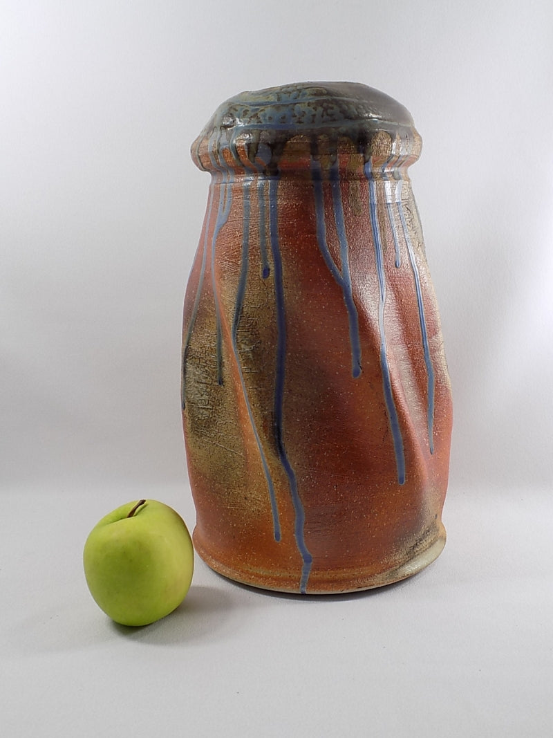 Vintage ART POTTERY VASE Drip Glazed Signed and Dated 12 Inch Tall Heavy Stoneware