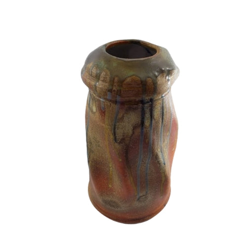  ART POTTERY VASE Drip Glazed Signed and Dated 12 Inch Tall Heavy Stoneware