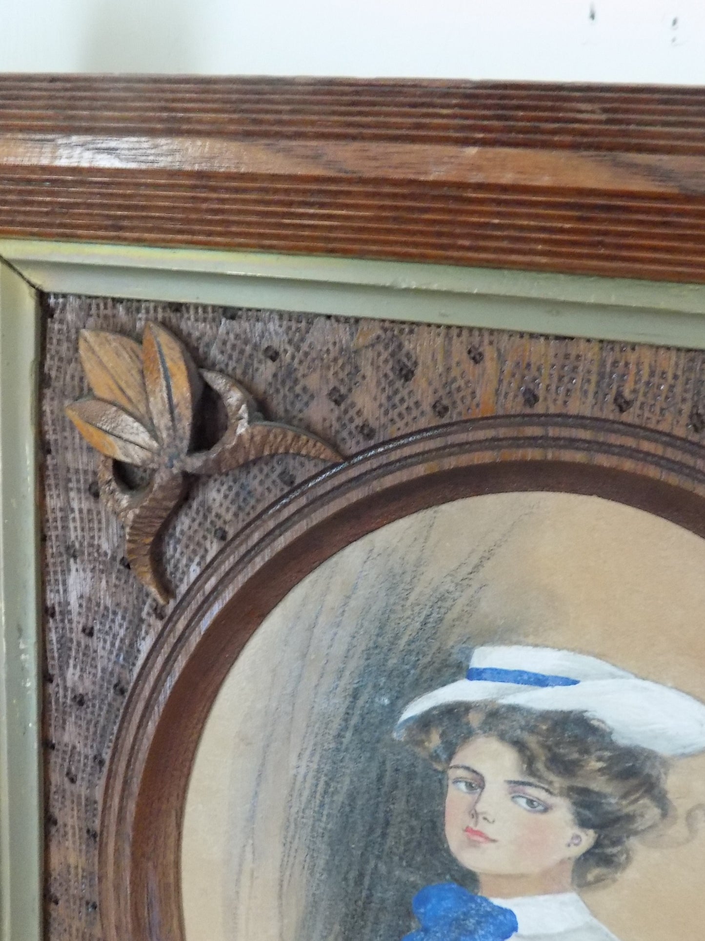 Antique Painted Gibson Girl Lithograph by Alice Luella Fidler 1906 Cross Corners Frame