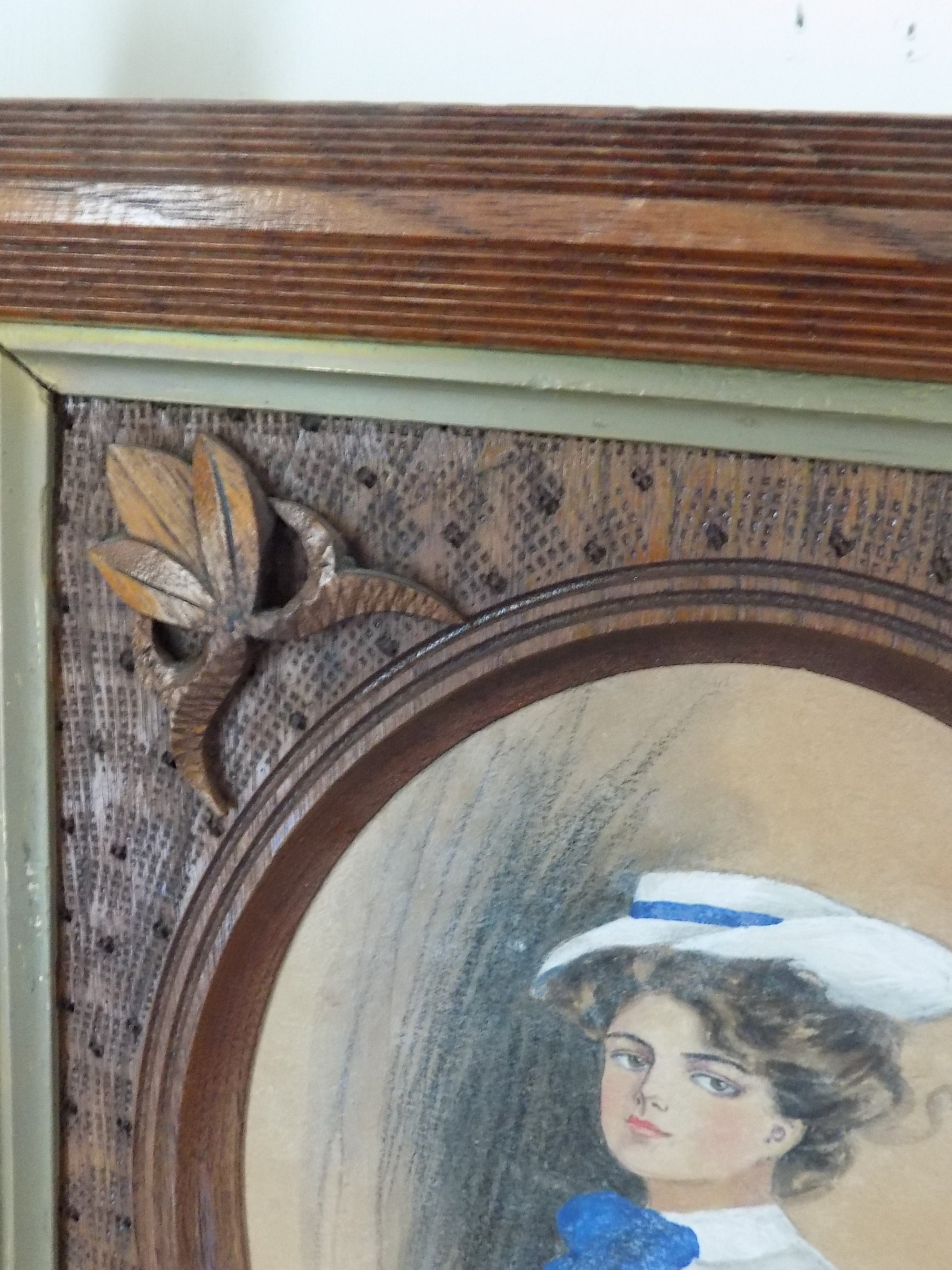 Antique Painted Gibson Girl Lithograph by Alice Luella Fidler 1906 Cross Corners Frame