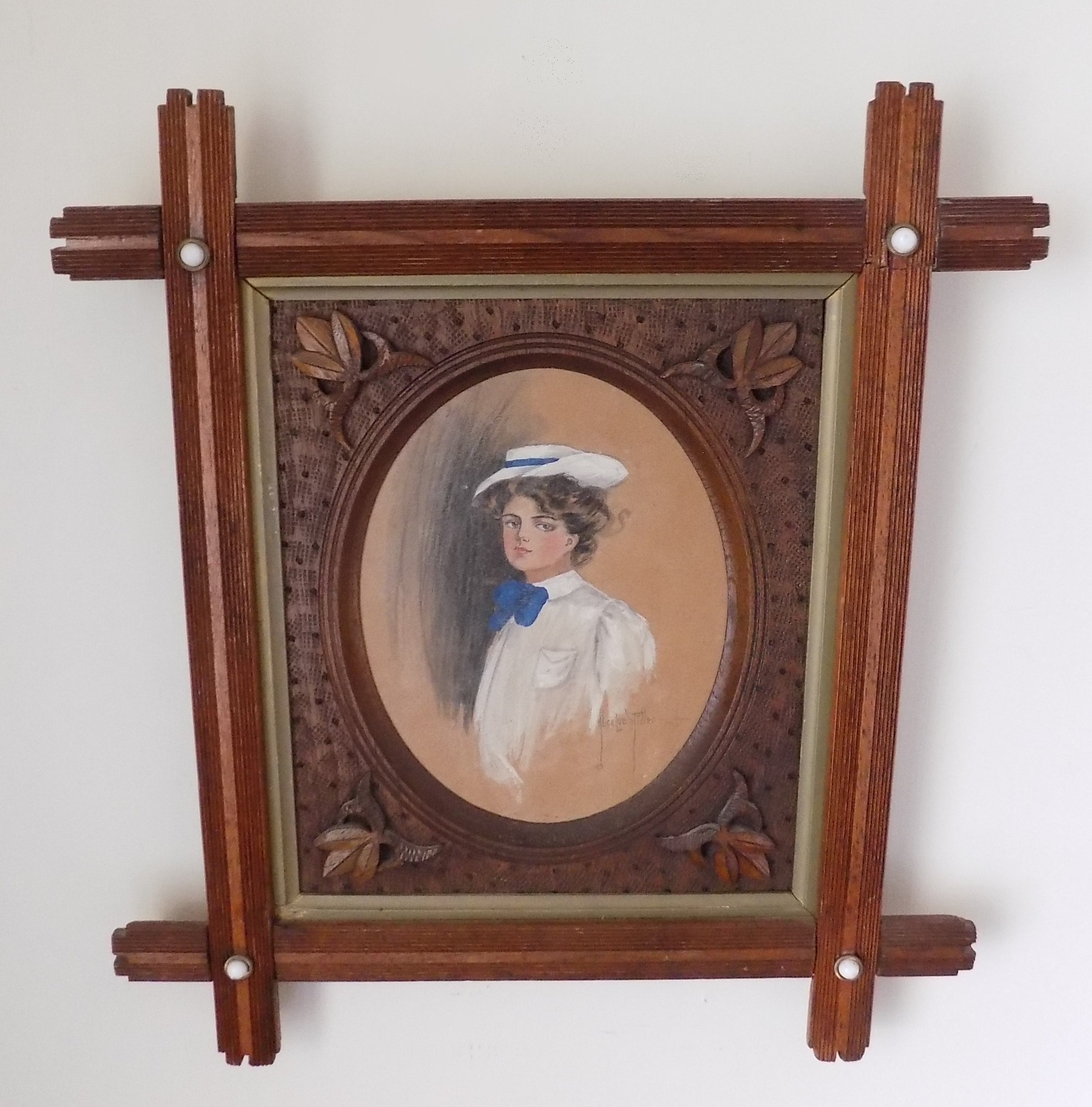 Gibson Girl 1906 Antique Portrait Walnut Frame