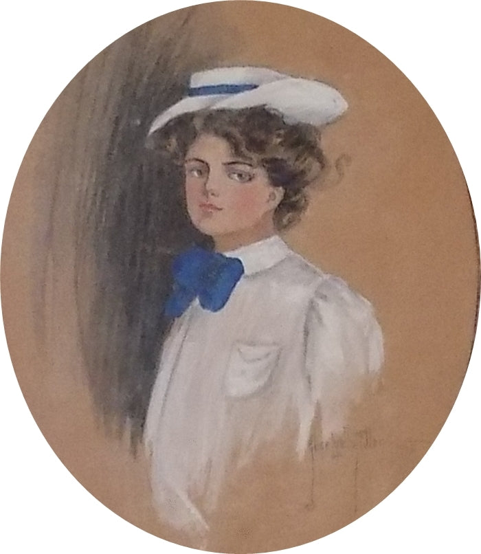 Antique Painted Gibson Girl Lithograph by Alice Luella Fidler 1906 Cross Corners Frame