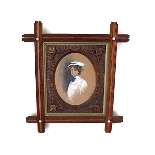 Antique Painted Gibson Girl Lithograph by Alice Luella Fidler 1906 Cross Corners Frame Main