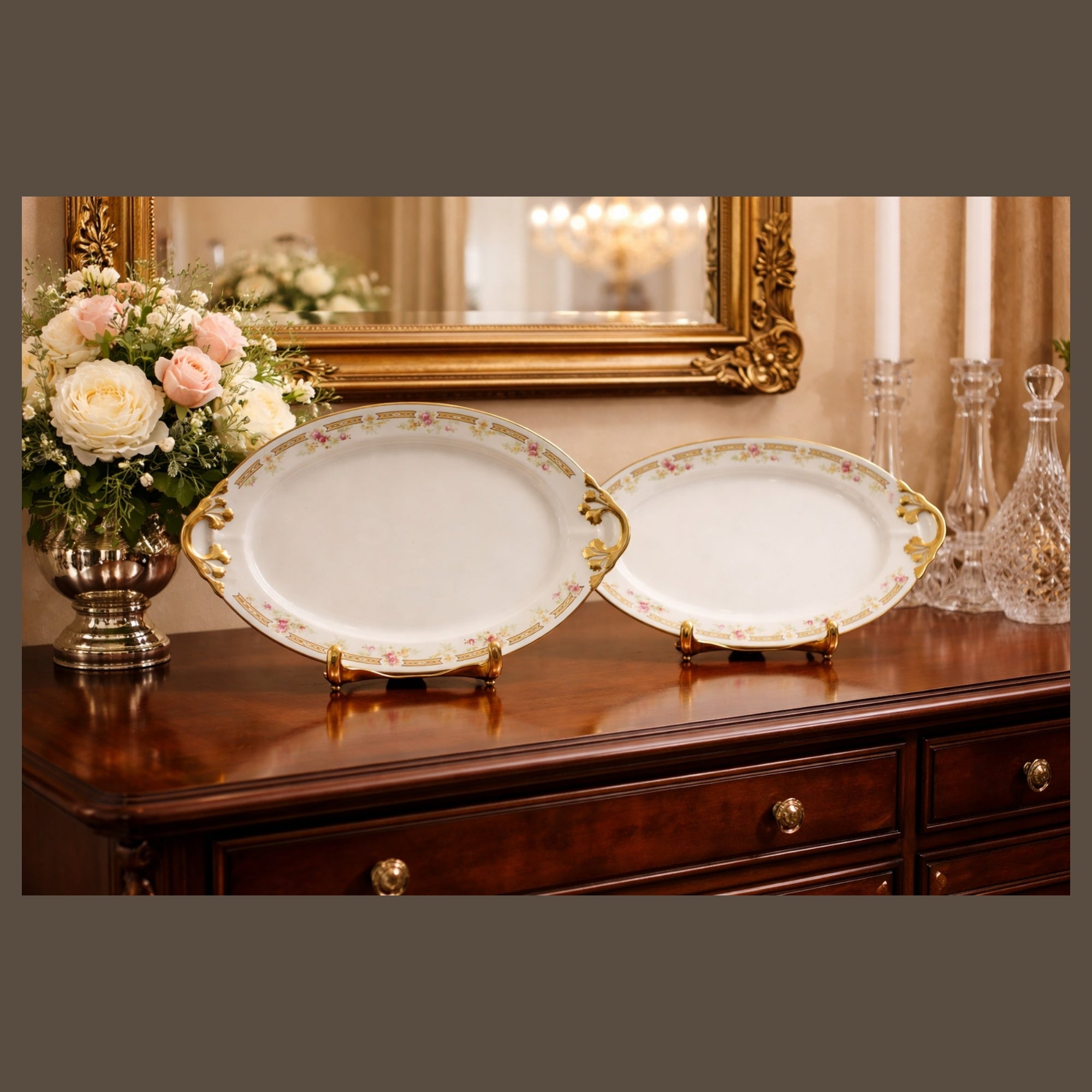 French Porcelain Gold Trim Antique Limoges Platters