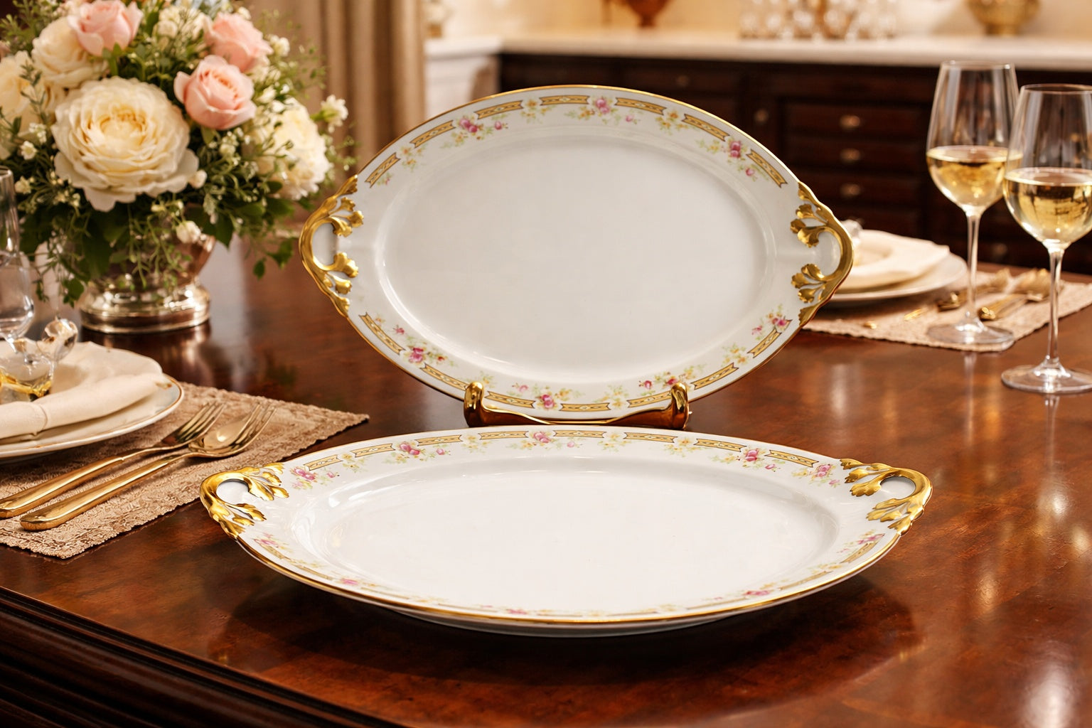 French Porcelain Gold Trim Antique Limoges Platters