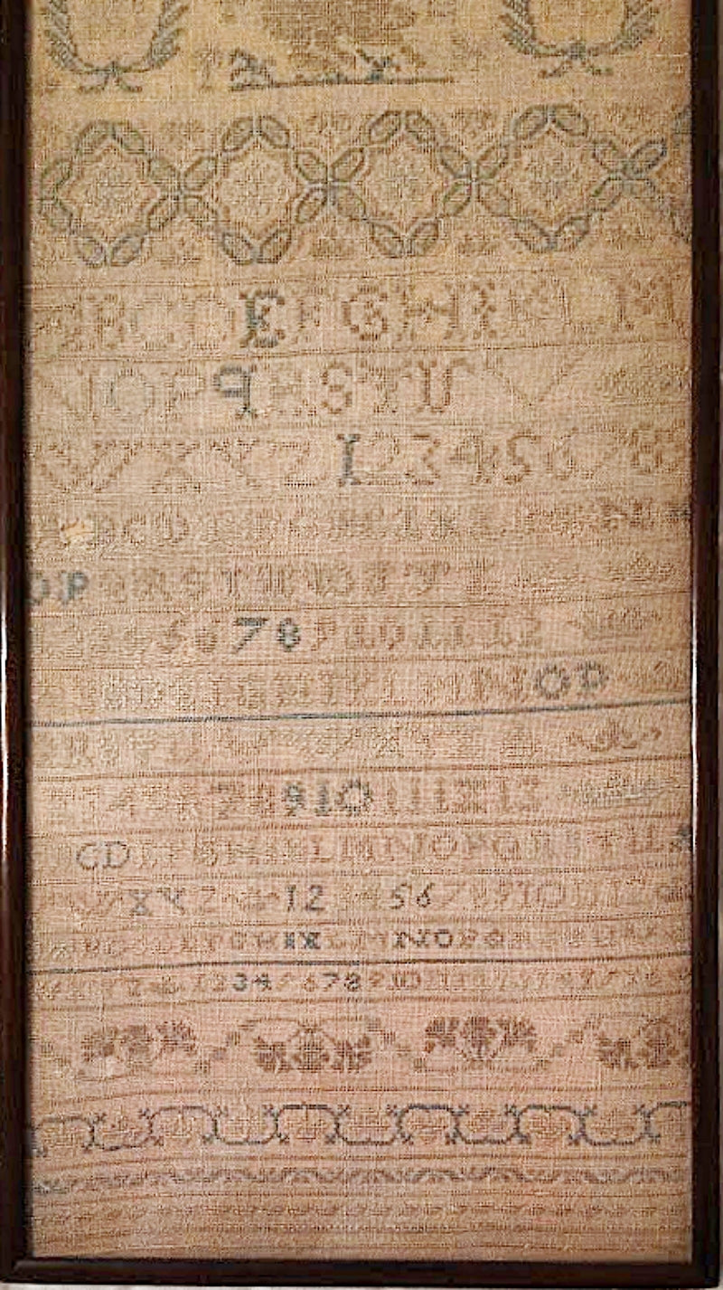 Antique 42 Inch Long Sampler Embroidery Dated 1787 and 1789 bottom
