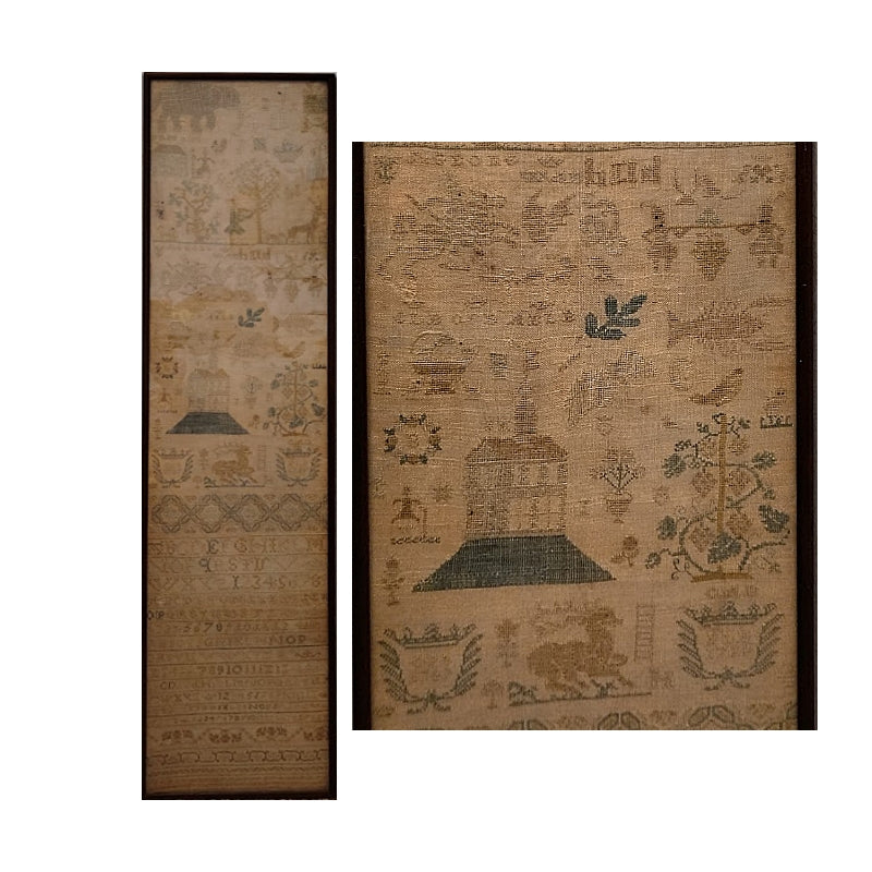 Antique 42 Inch Long Sampler Embroidery Dated 1787 and 1789 Front view