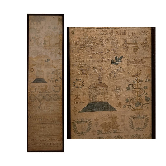 Antique 42 Inch Long Sampler Embroidery Dated 1787 and 1789 Front view