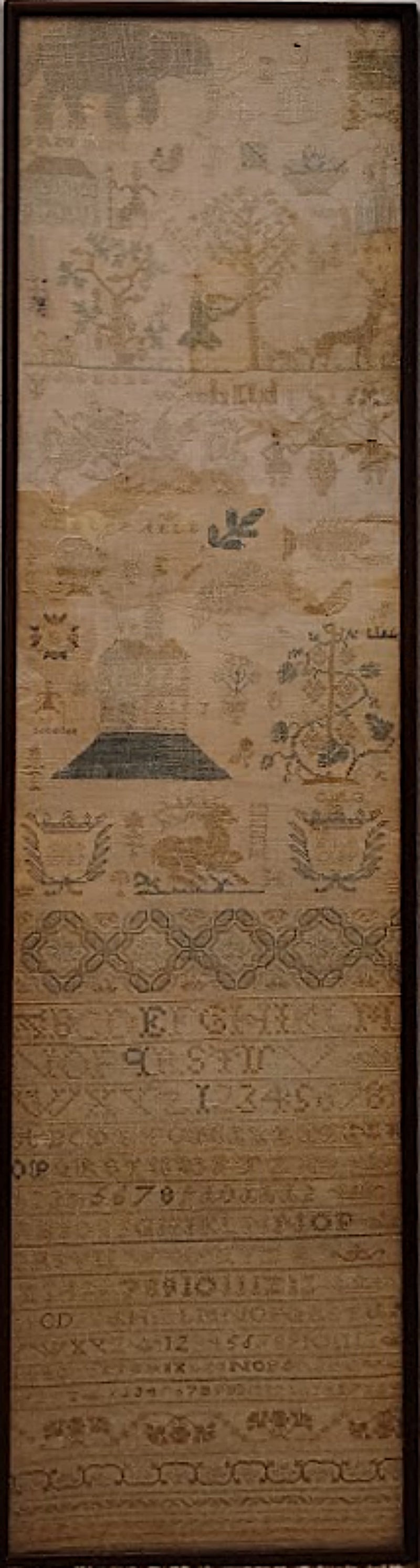 Antique 42 Inch Long Sampler Embroidery Dated 1787 and 1789full view