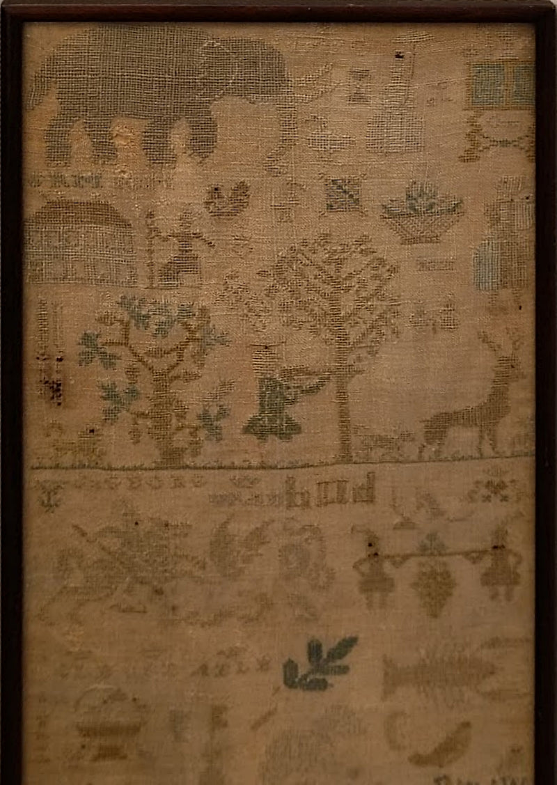 Antique 42 Inch Long Sampler Embroidery Dated 1787 and 1789 top section