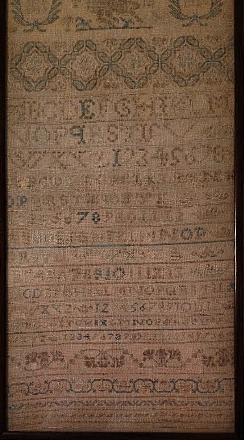 Antique 42 Inch Long Sampler Embroidery Dated 1787 and 1789 bottom section