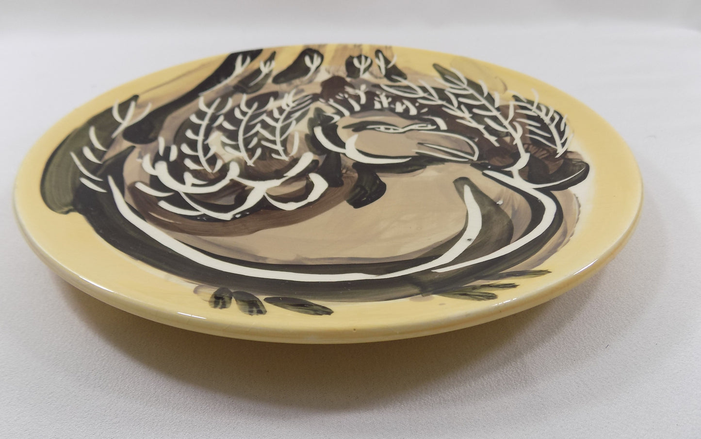 Vintage PAT CUSTER DENISON Art Pottery Plate Abstract "Fat Dove" Signed Dated 1979 Michigan Artist