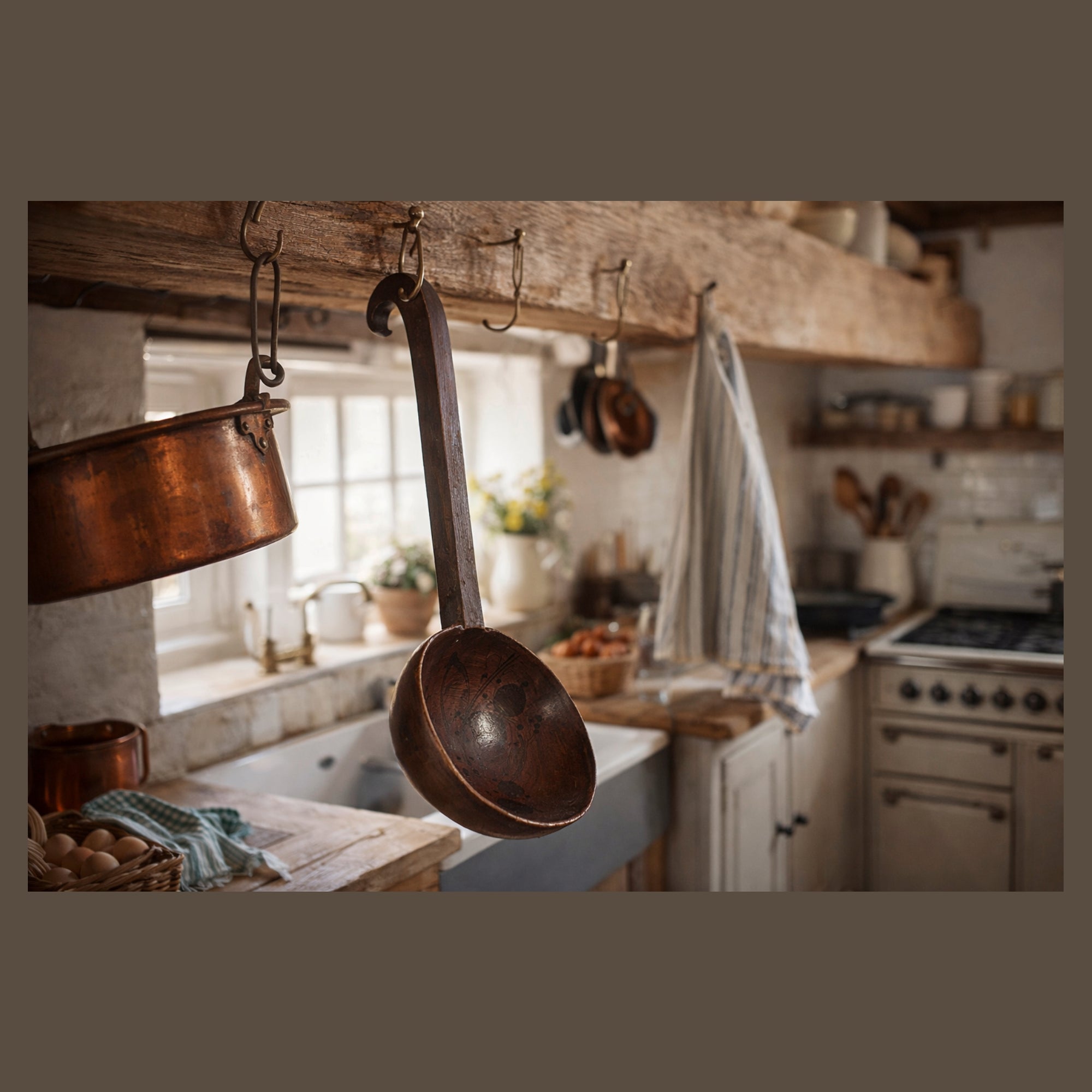 1800s Wooden Ladle Painted and Carved