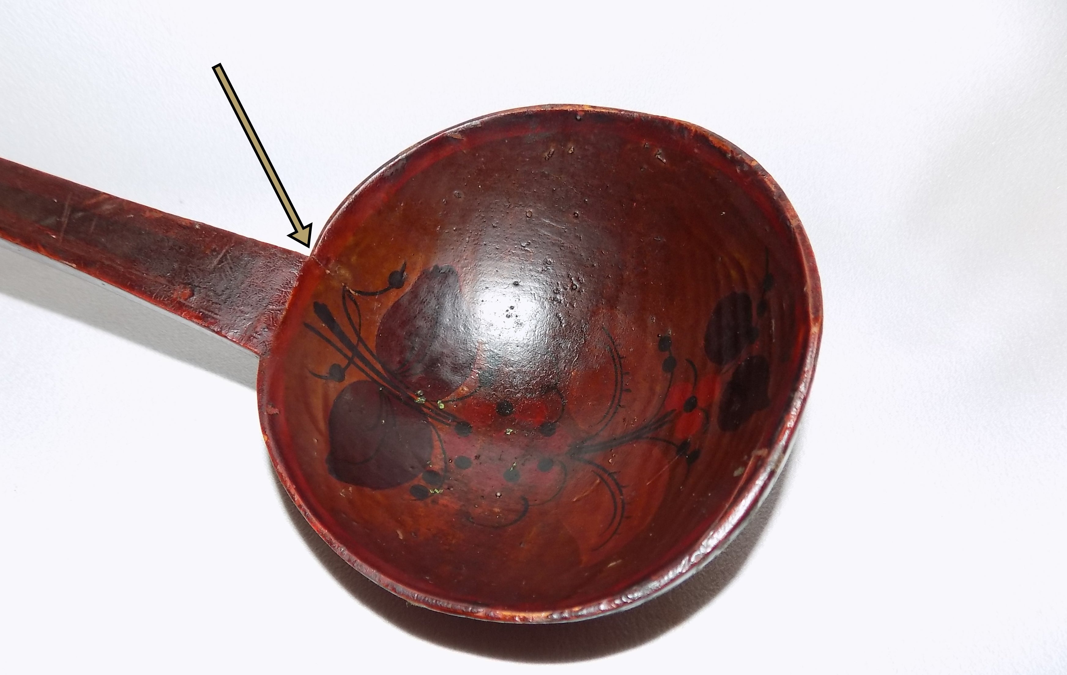 1800s Wooden Ladle Painted and Carved