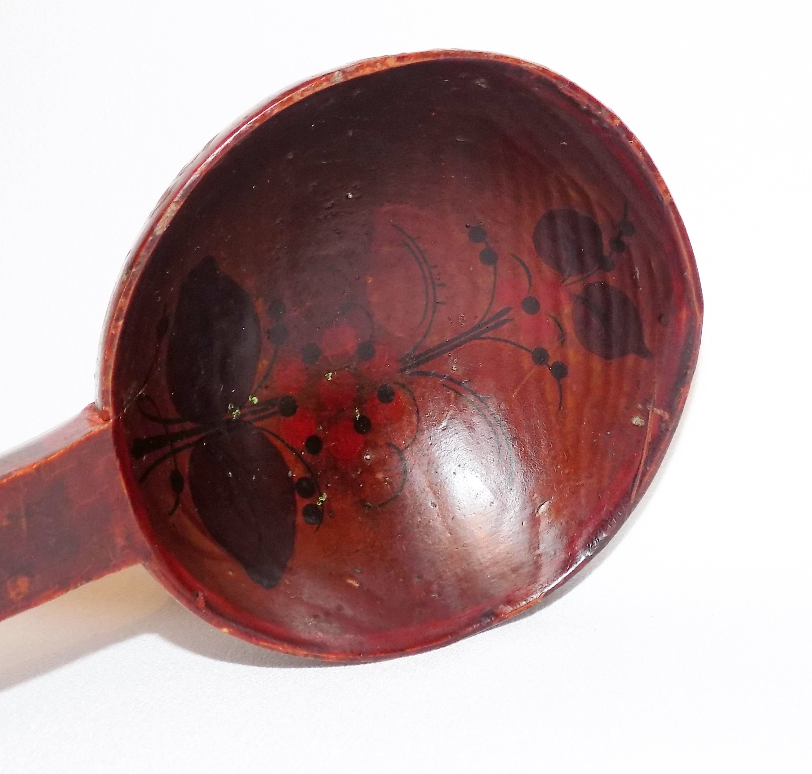 1800s Wooden Ladle Painted and Carved