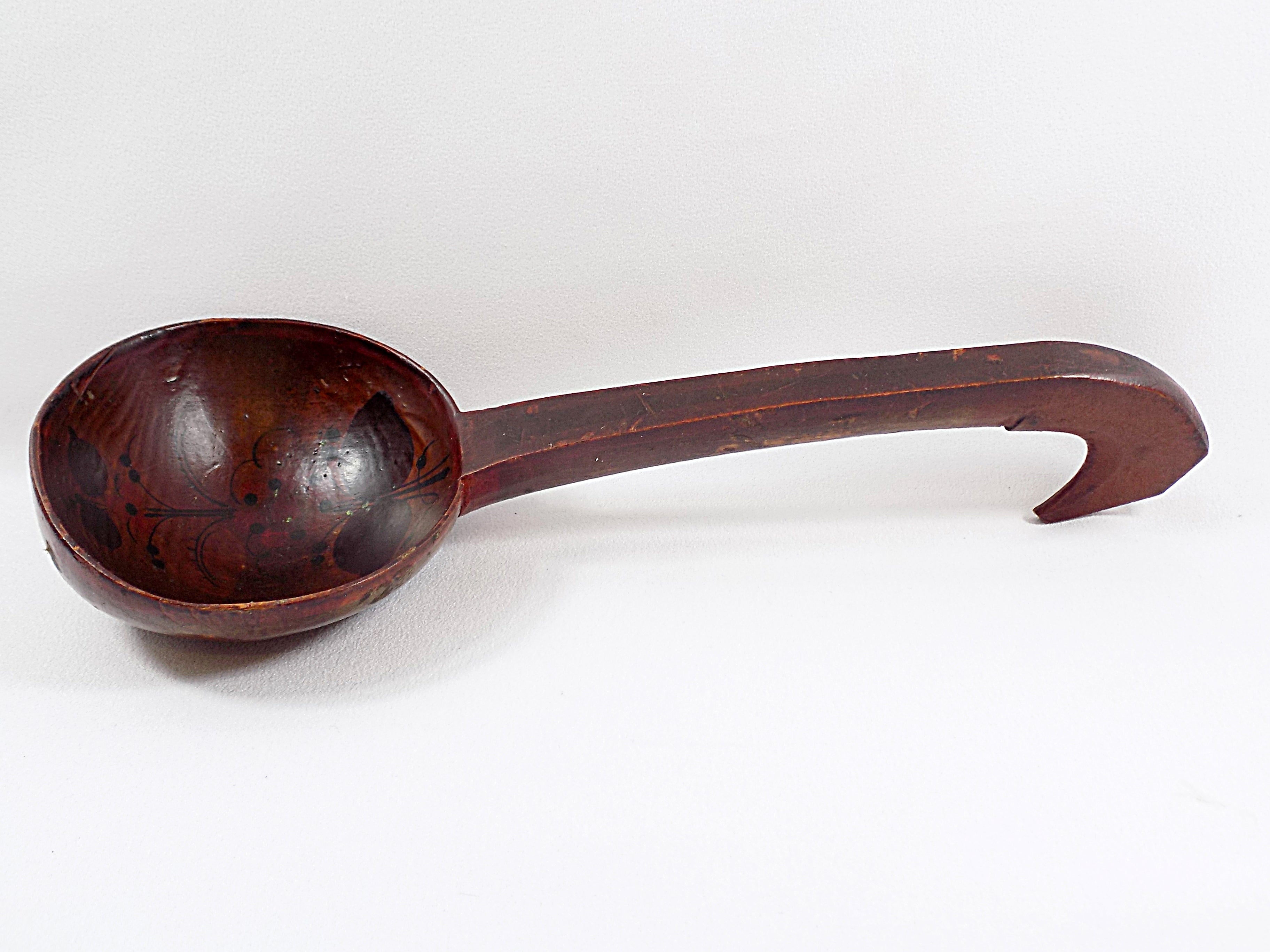 1800s Wooden Ladle Painted and Carved