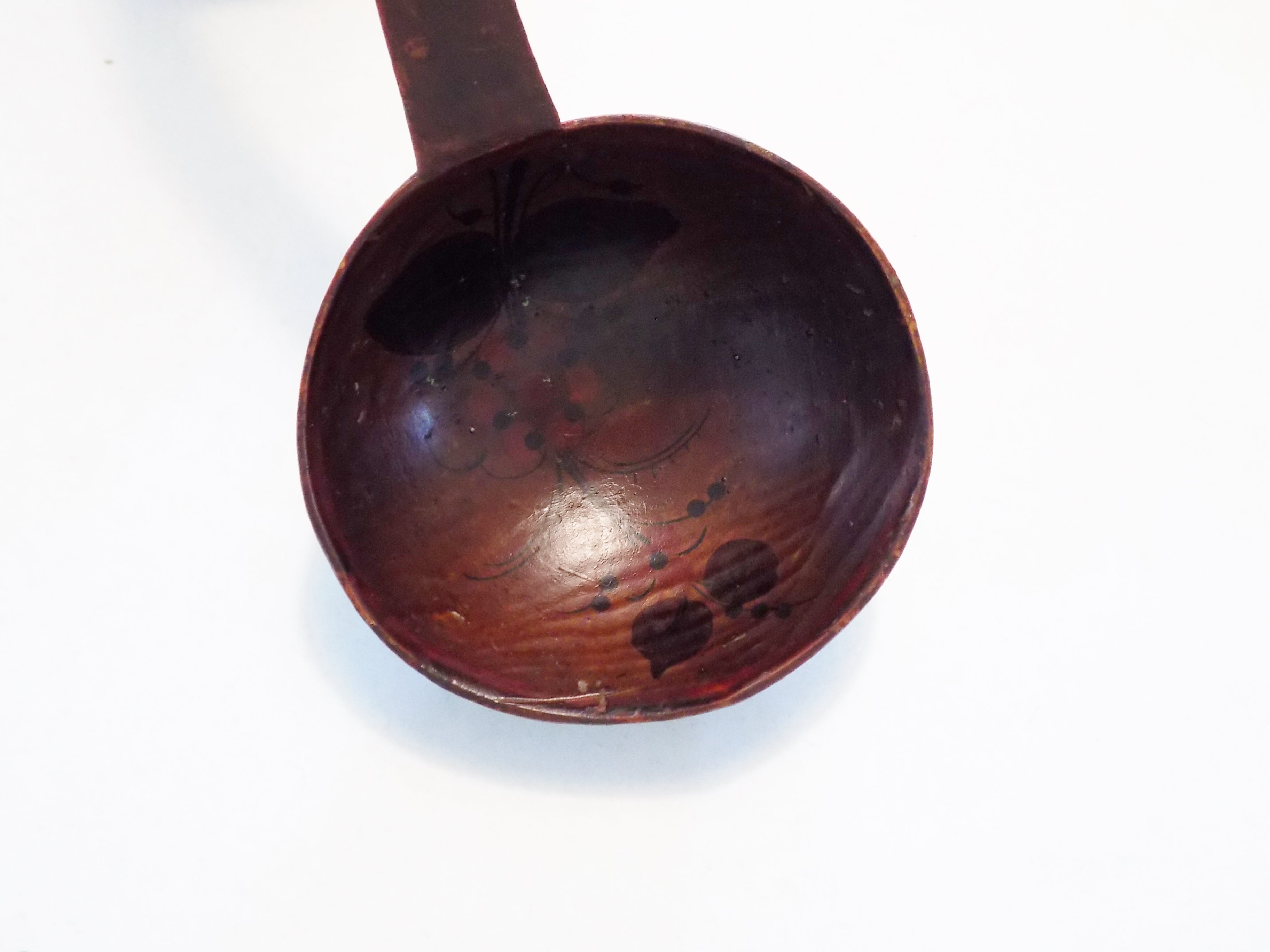 1800s Wooden Ladle Painted and Carved