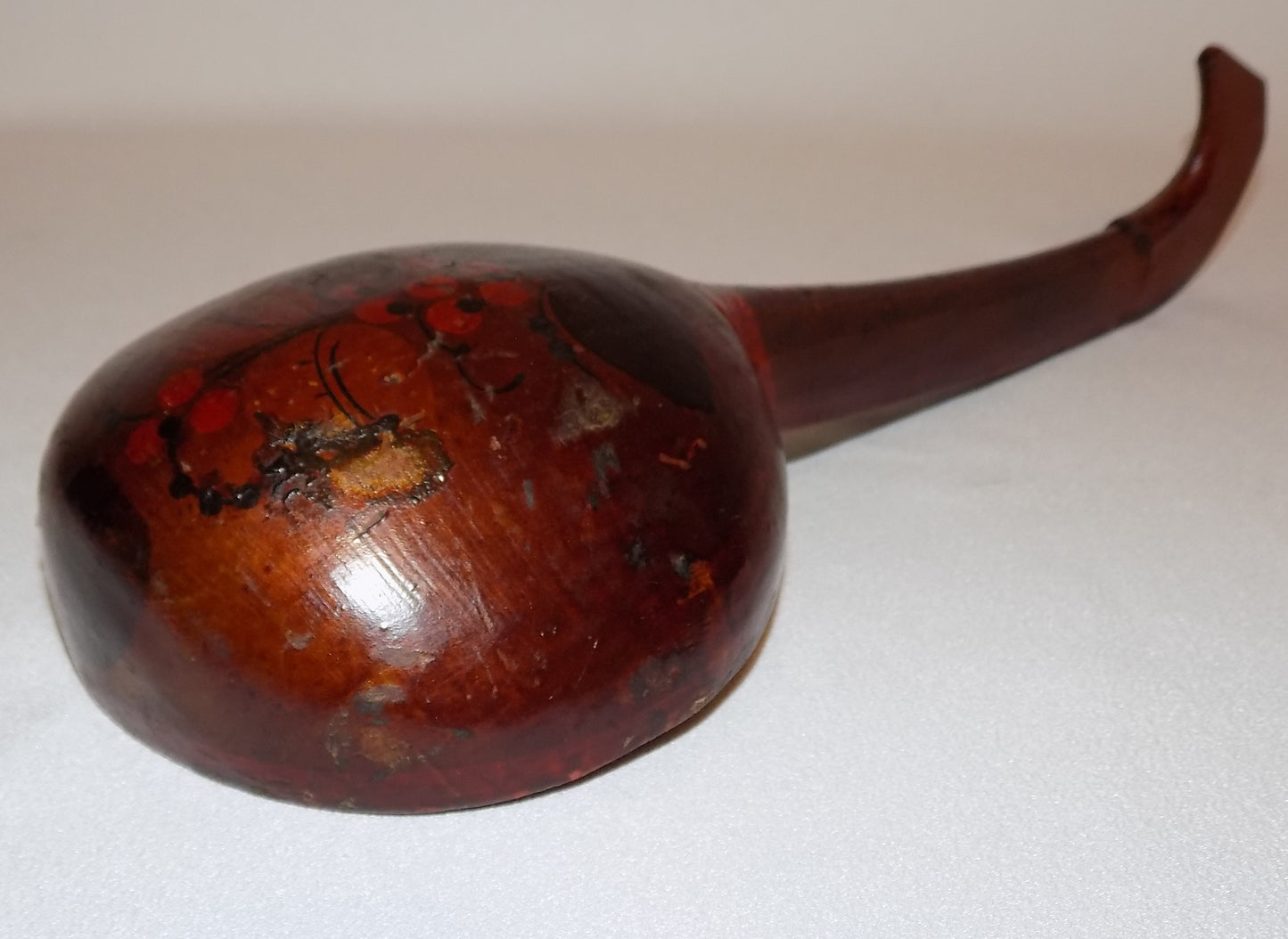 Antique LADLE, PAINTED and CARVED Wood, Bird's Head Handle, 1800s      -- Folk Art Designs, Old Red Paint, 12.5 Inches Long, Fine Condition