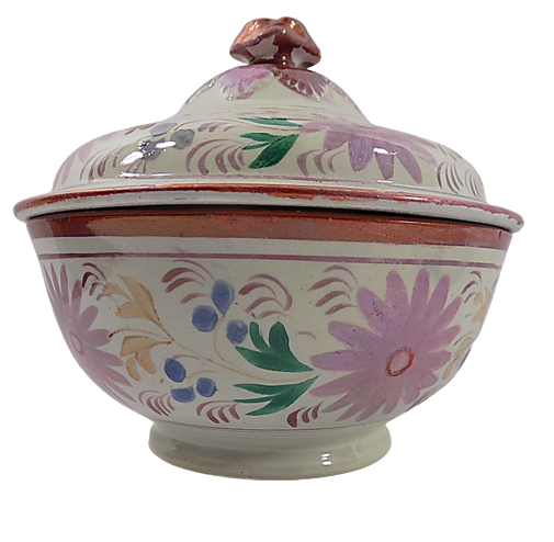 ANTIQUE PINK LUSTRE Lidded Bowl 1800s Soft Paste-main 