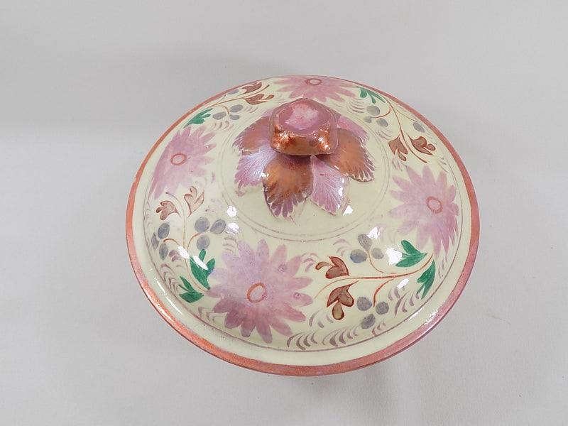 Floral English Lustreware Waste Bowl for Tea Set top of lid view