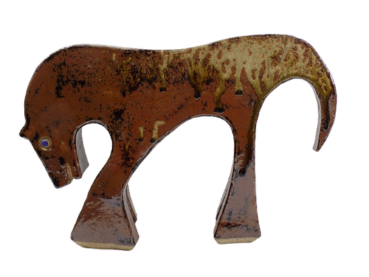 HUGE POTTERY SCULPTURE Modern Horse Signed Hand Made Studio Stoneware