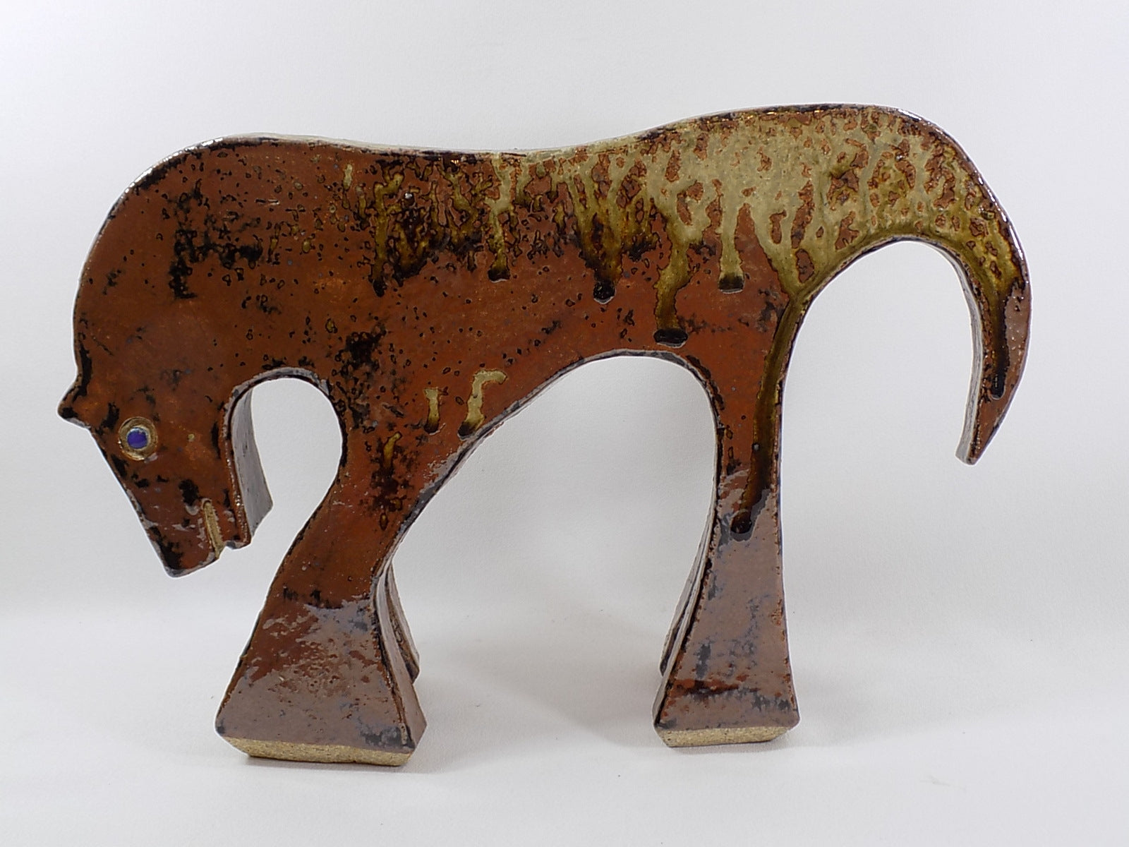 Vintage HUGE POTTERY SCULPTURE Modern Horse Signed Hand Made Studio Stoneware